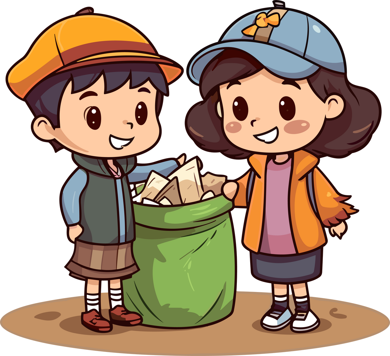 Happy Little Kids Collecting Garbage illustration